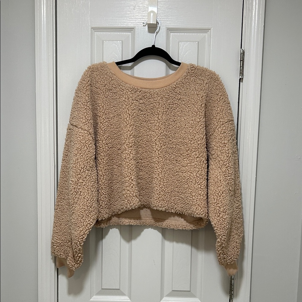 wild fable Plush Taupe Sherpa Crewneck Pullover
